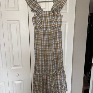 Madewell Ruffle-Sleeve Plaid Tiered Midi Dress in Plaid NWT Sz 8